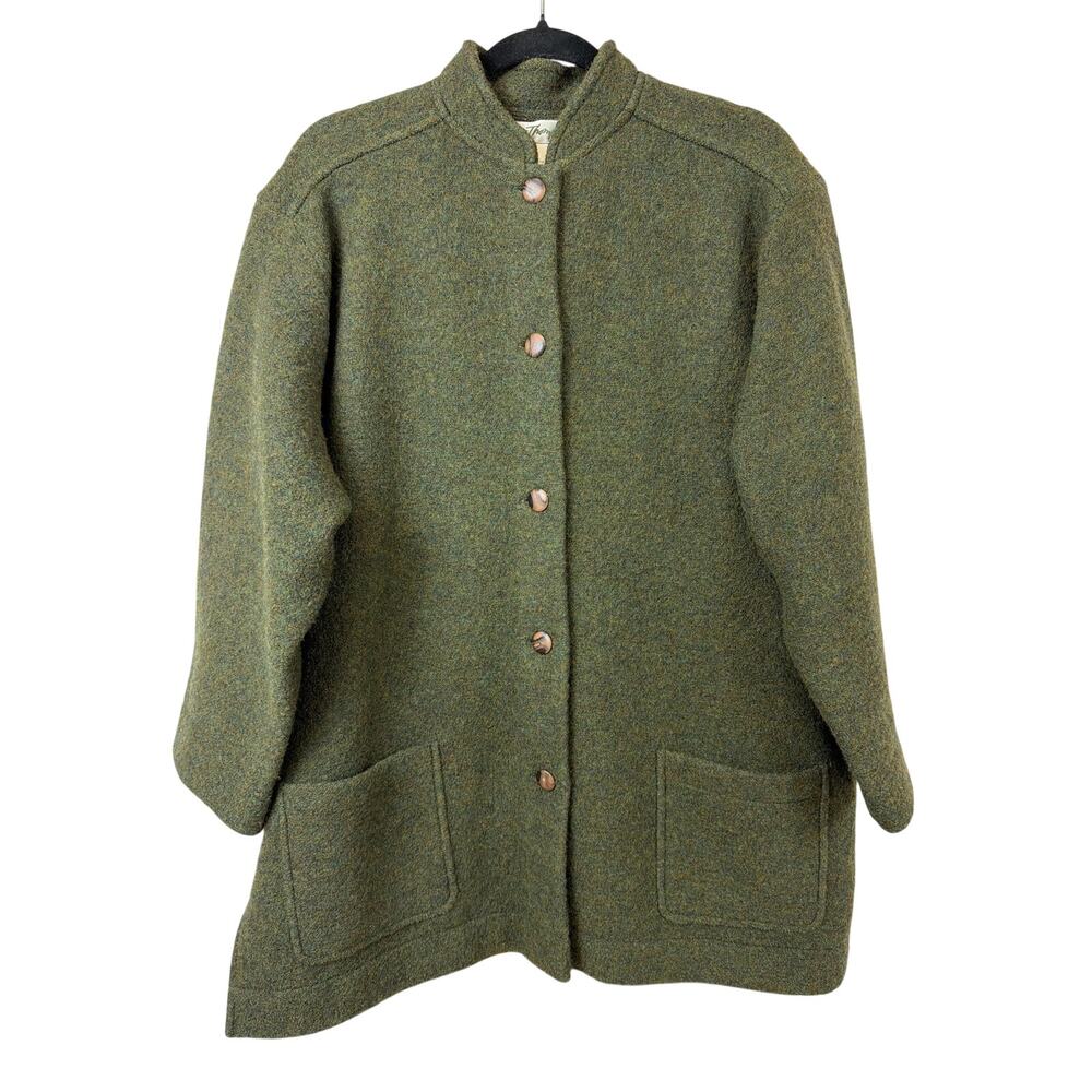 Vintage Y2K Norm Thompson Green Button Up Front Pockets Wool Jacket Size XL